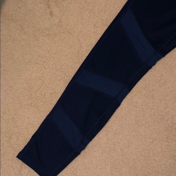 Navy Blue Full Length Leggings with Mesh Cutouts - Picture 3 of 5